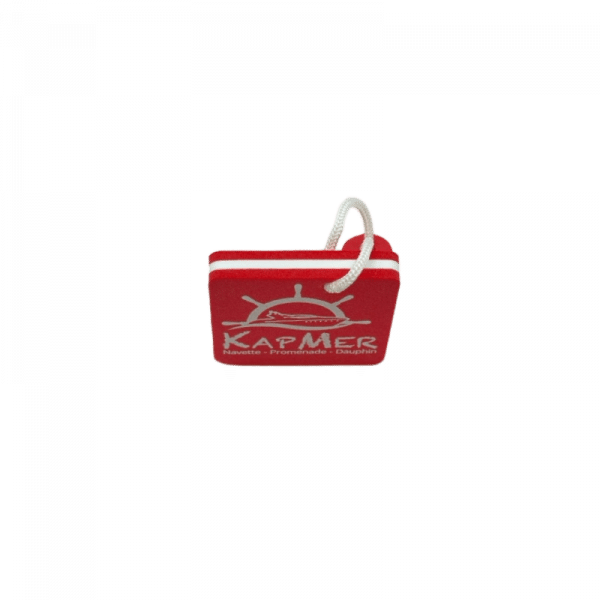 Porte clé flottant en mousse rouge avec le logo de KapMer